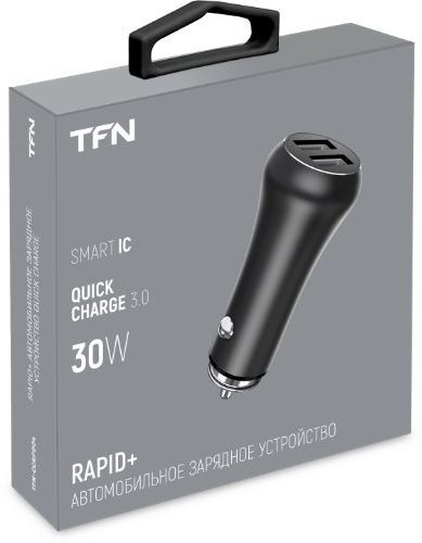 Автомобильное зарядное устройство TFN RAPID, 2xUSB, 3A, QC, черный (CCRPD04)