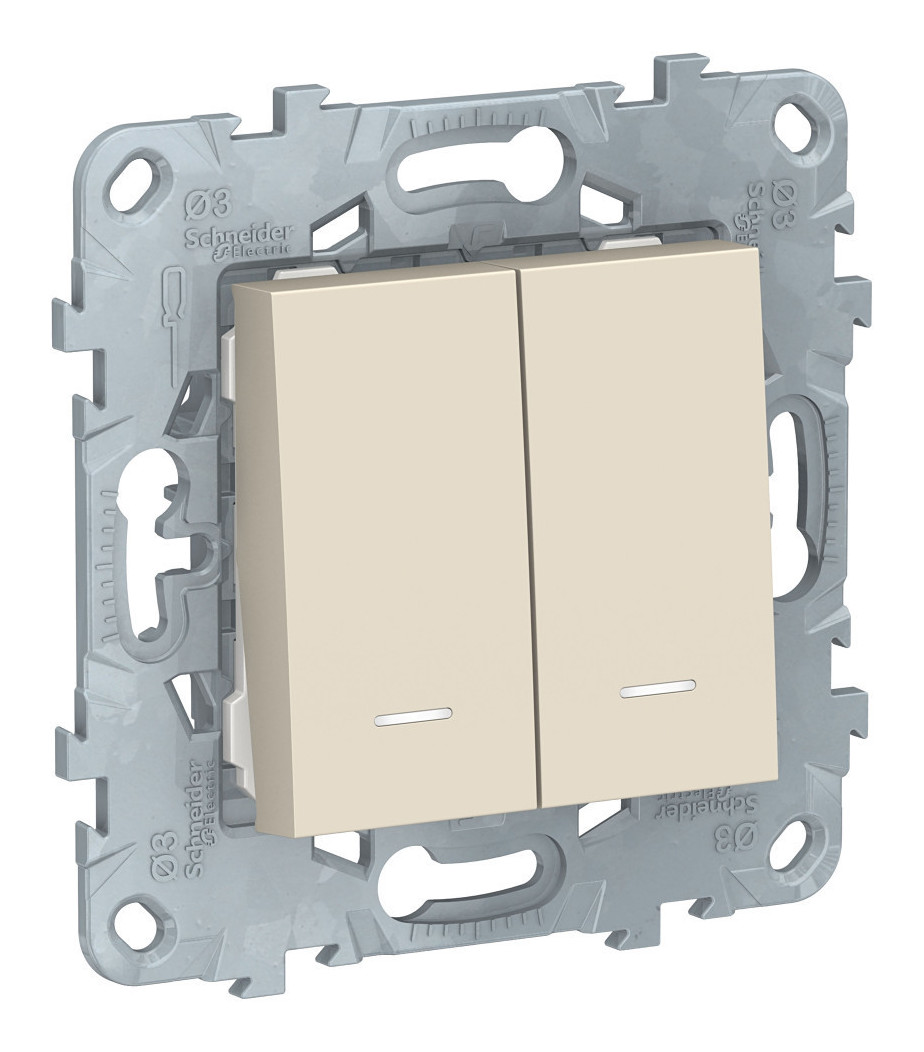 

Выключатель Schneider Electric Unica New, 2кл., индикатор/подсветка, скрытый монтаж, механизм с накладкой без рамки, бежевый (NU521144N), 0