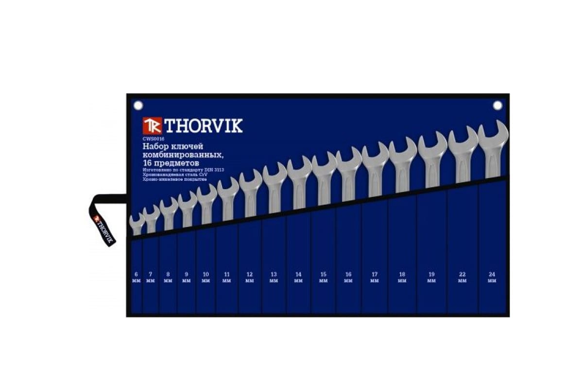 Набор ключей комбинированных, предметов в наборе: 16шт., Cr-V, сумка, Thorvik CWS0016 (52048) - фото 1