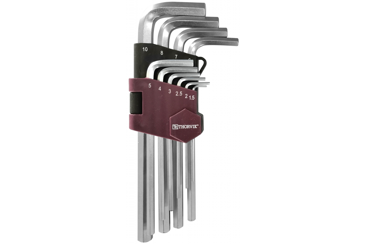 Набор имбусовых (шестигранных) ключей, предметов в наборе: 10шт., сталь, ключи: имбусовые - 10шт., пластиковый держатель, Thorvik HK10S (53034) - фото 1