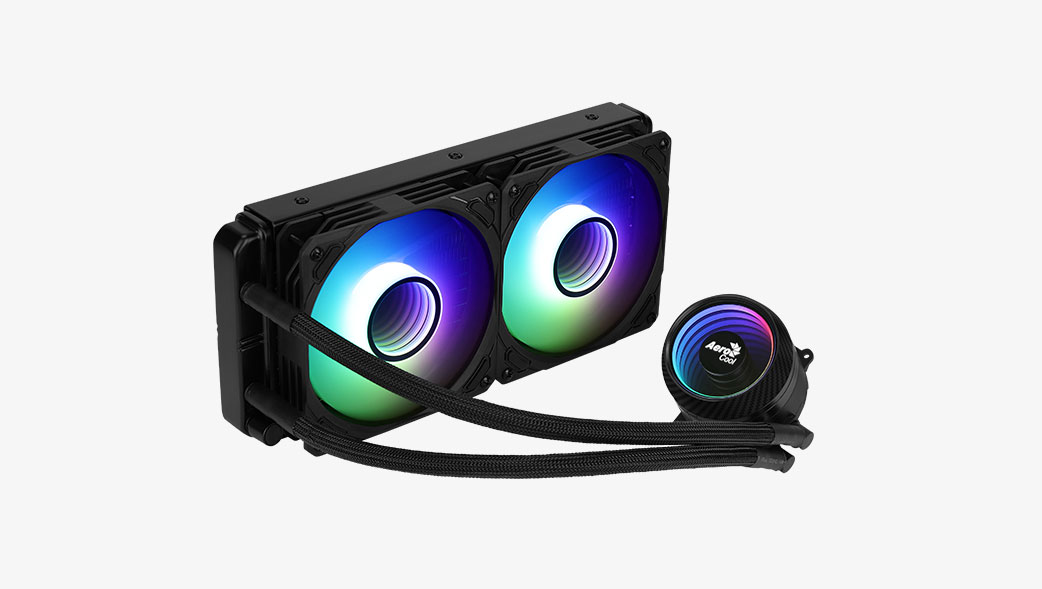 

Жидкостное охлаждение AeroCool Mirage L240 для Socket 115x/2066/2011/2011-3/1200/775/AM4/AM3/AM3+/FM1/AM2+/FM2/FM2+, 400Вт, 2x120мм, ARGB (Mirage L240 BK), Mirage L240