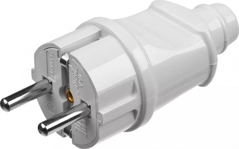 Вилка прямая Stayer MAXElectro, евро, 6А, с/з, IP20