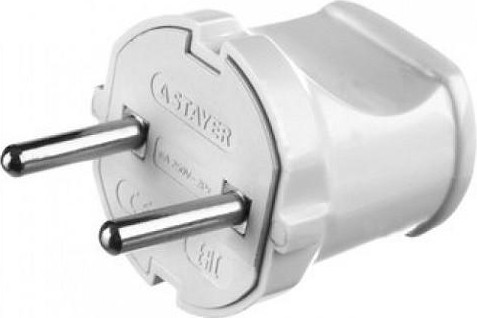 Вилка прямая Stayer MAXElectro, евро, 6А, б/з, IP20