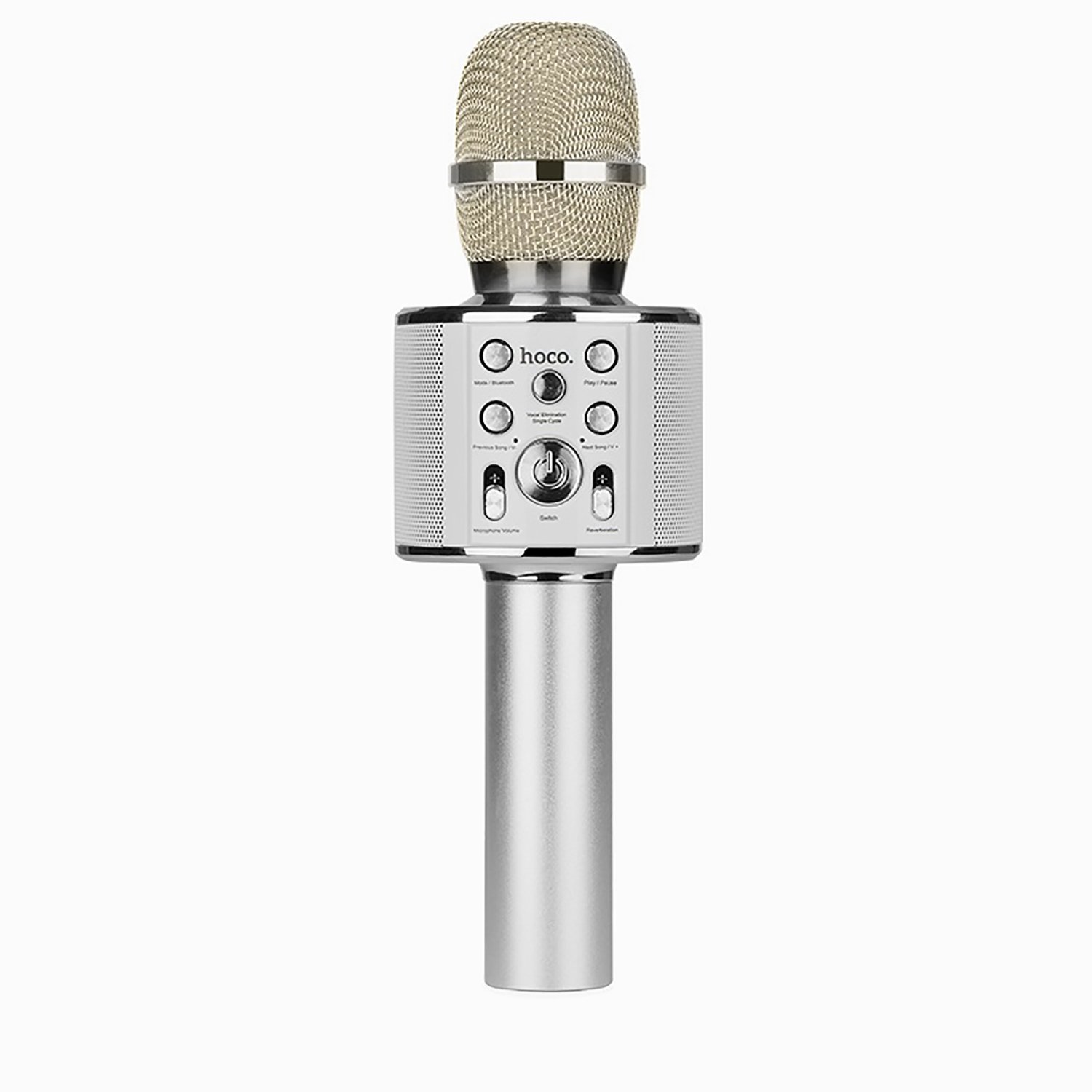 

Караоке система портативная Hoco Wireless karaoke microphone BK3 Cool sound KTV, USB, microSD, серебристый (109020), Wireless karaoke microphone BK3 Cool sound KTV