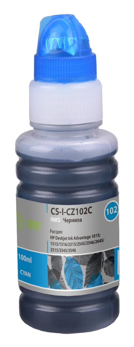 

Чернила Cactus CZ102C, 100 мл, голубой, совместимые для Deskjet Ink Advantage 1015/1515/2515/2545 (CS-I-CZ102C), CZ102C