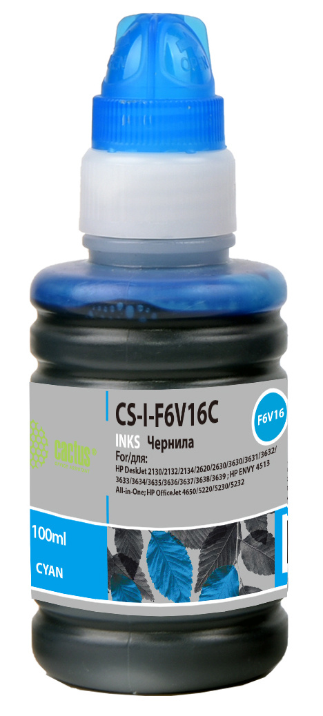 

Чернила Cactus F6V16C, 100 мл, голубой, совместимые для DeskJet 2130/2132/2134/2620/2630/3630 (CS-I-F6V16C), F6V16C