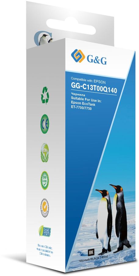 Чернила G&G C13T00Q140, 140 мл, черный, совместимые для Epson EcoTank 7700/7750 (GG-C13T00Q140)