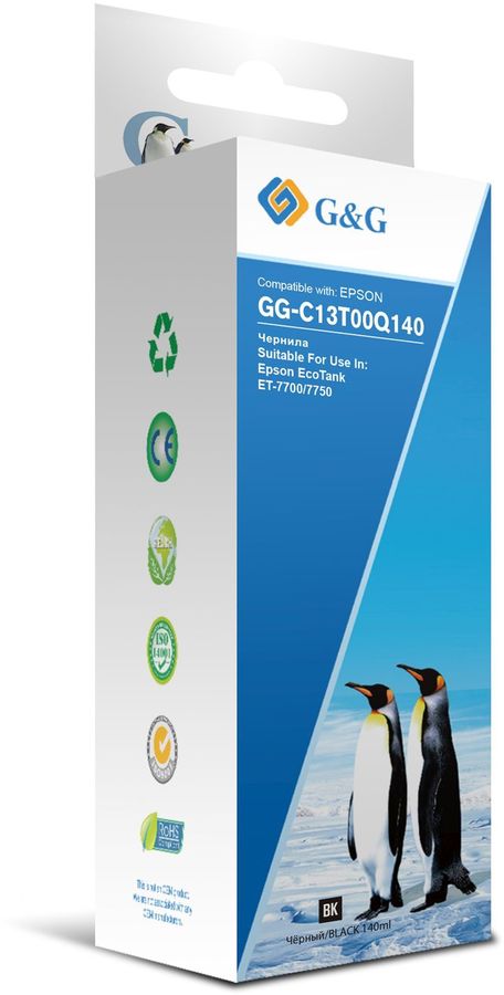 

Чернила G&G C13T00Q140, 140 мл, черный, совместимые для Epson EcoTank 7700/7750 (GG-C13T00Q140), C13T00Q140