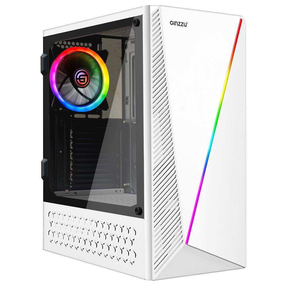 

Корпус Ginzzu SL220, ATX, Midi-Tower, USB 3.0, RGB подсветка, белый, без БП, SL220