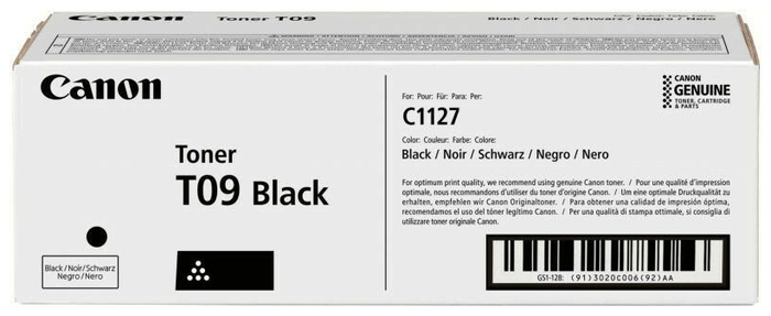 

Картридж лазерный Canon T09BK/3020C006, черный, 7600 страниц, оригинальный для Canon i-SENSYS X C1127iF, C1127i, C1127P, T09BK