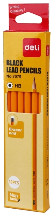

Карандаш чернографитный HB, шестигранная форма, с ластиком, оранжевый, Deli E7079, E7079