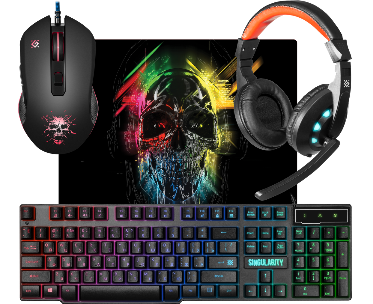 

Клавиатура + мышь + гарнитура + коврик Defender Singularity MKP-118, USB, черный (52118), Singularity MKP-118