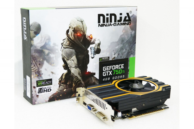 Видеокарта Sinotex NVIDIA GeForce GTX750Ti Ninja, 4Gb DDR5, 128bit, PCI-E, VGA, DVI, HDMI, Retail (NK75TI045F) - фото 1