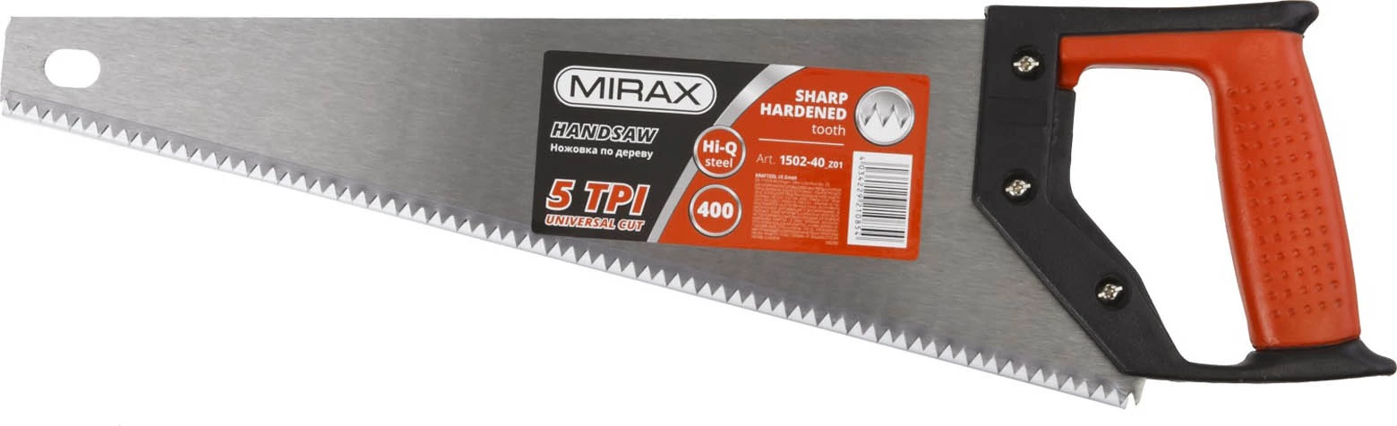 Ножовка по дереву MIRAX UNIVERSAL, шаг зубьев 5 мм, длина полотна 400 мм (1502-40_z01)