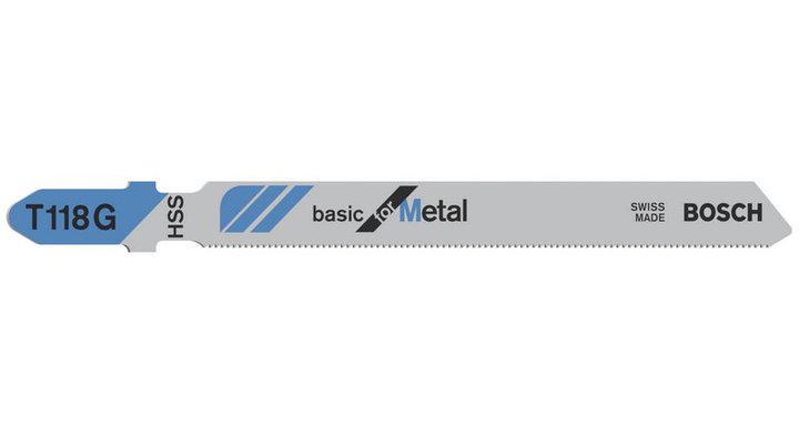 

Пилка для лобзика Bosch T118G L92мм, прямой рез, очень тонкие листы металла (0,5-1,5 мм), 5шт. (2608631012), T118G