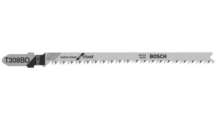

Пилка для лобзика Bosch T308BO L117мм, криволинейный, чистый рез, для мягкой древесины, 5шт. (2608663868), T308BO
