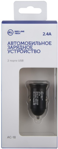 Автомобильное зарядное устройство Red Line Tech 2, 2xUSB, 2.4А, черный (УТ000018635)