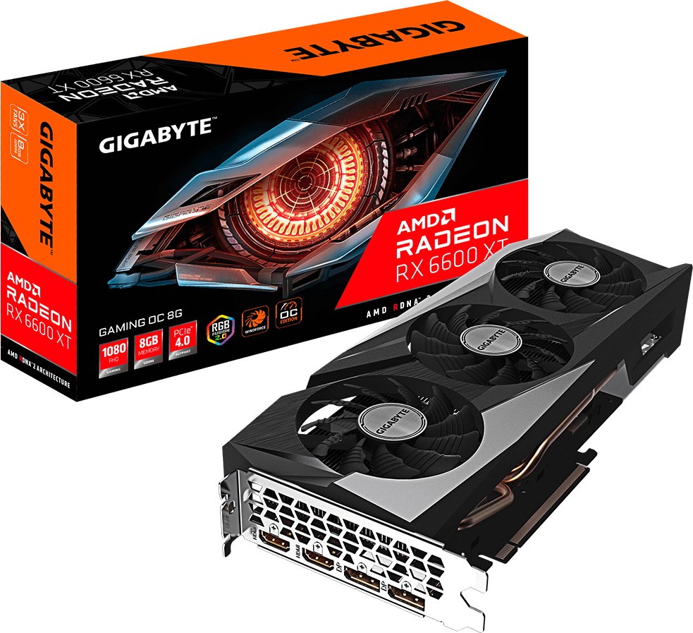 

Видеокарта GIGABYTE AMD Radeon RX 6600 XT GAMING OC 8G, 8Gb DDR6, 128bit, PCI-E, 2HDMI, 2DP, Retail (GV-R66XTGAMING OC-8GD), GAMING OC 8G