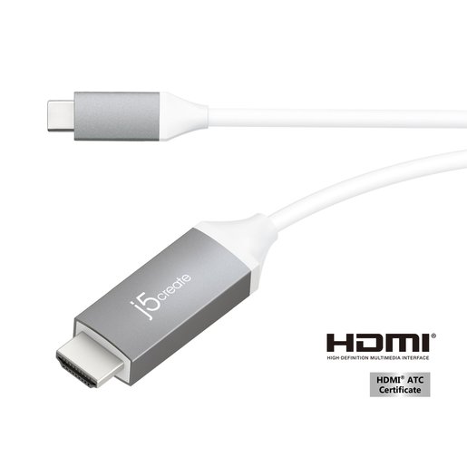 

Кабель USB 2.0 Type-C(M)-HDMI(19M) 4K, 1.5 м, белый j5create (JCC153G)