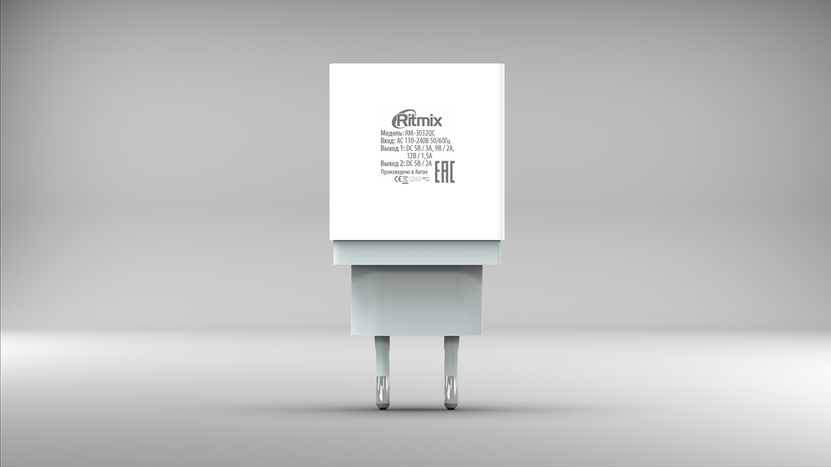 

Сетевое зарядное устройство Ritmix RM-3032QC, 2USB, Quick Charge, 3A, белый, RM-3032QC