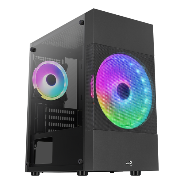 Корпус AeroCool Atomic-G-BK-v1, mATX, Mini-Tower, USB 3.0, RGB подсветка, черный, без БП (4710562755893)