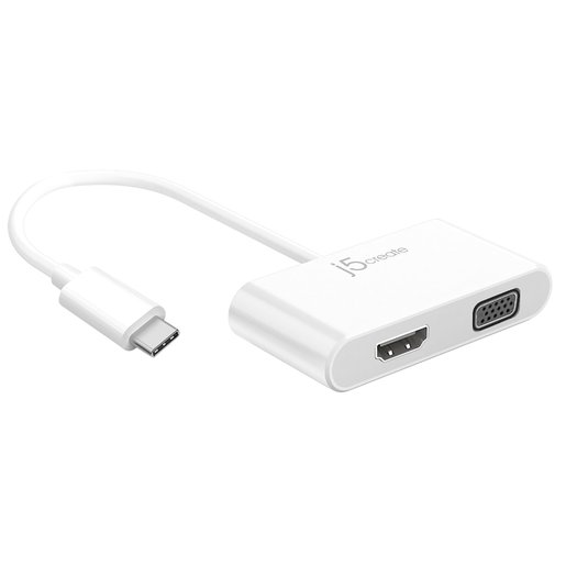 

Кабель-переходник (адаптер) Type-C(M)-HDMI(19F)/VGA(15F) 4K, 15см, белый j5create (JCA174), 0