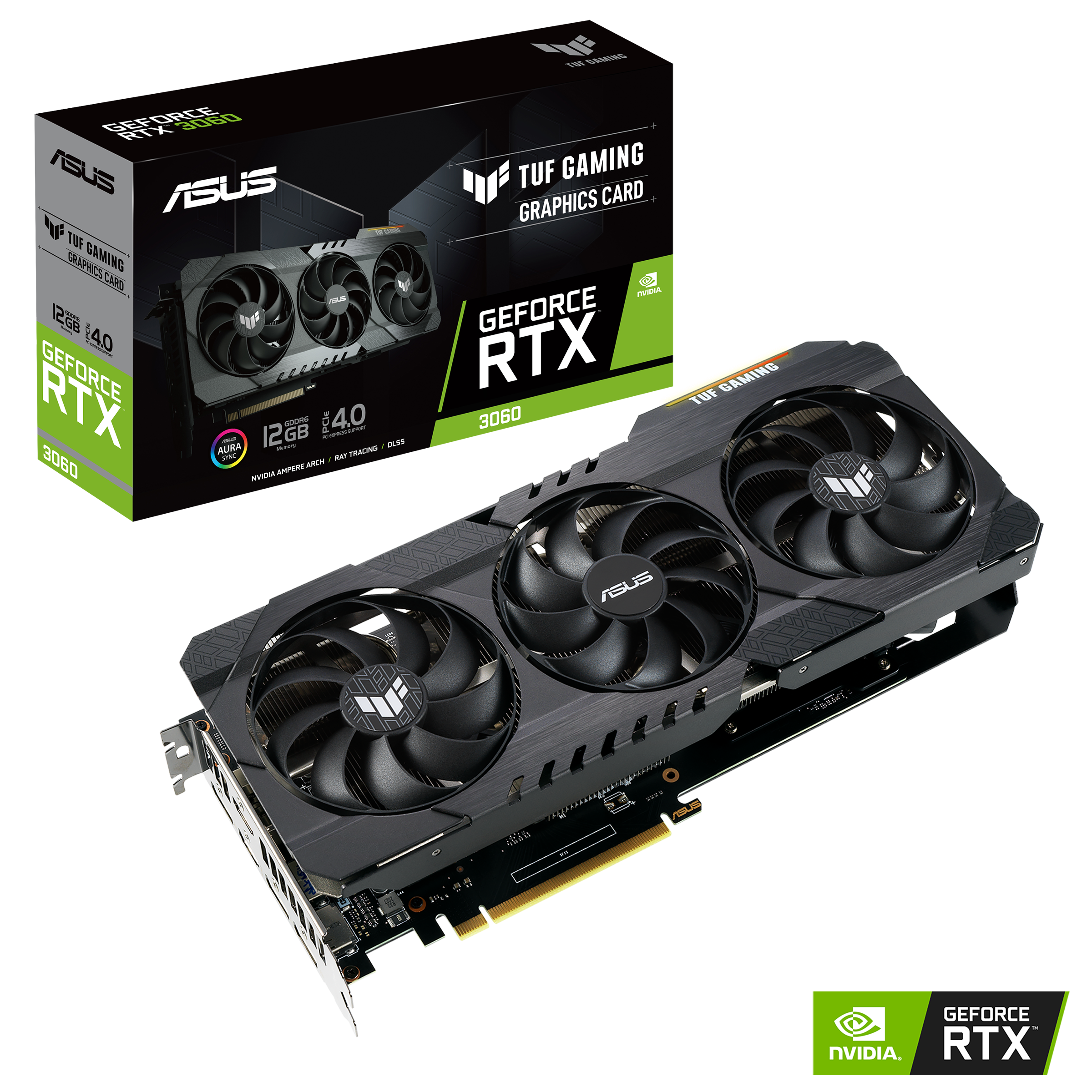 Видеокарта ASUS NVIDIA GeForce RTX 3060 TUF Gaming, 12Gb DDR6, 192bit, PCI-E, 2HDMI, 3DP, Retail (TUF-RTX3060-12G-V2-GAMING LHR) - фото 1