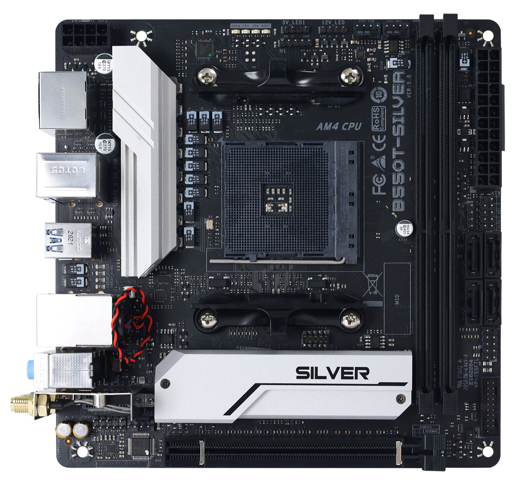 

Материнская плата Biostar B550T-SILVER, SocketAM4, AMD B550, 2xDDR4, PCI-Ex16, 4SATA3, 7.1-ch, 2.5GLAN, 7USB 3.2, USB Type-C, HDMI, DisplayPort, mini-ITX, Retail, B550T-SILVER