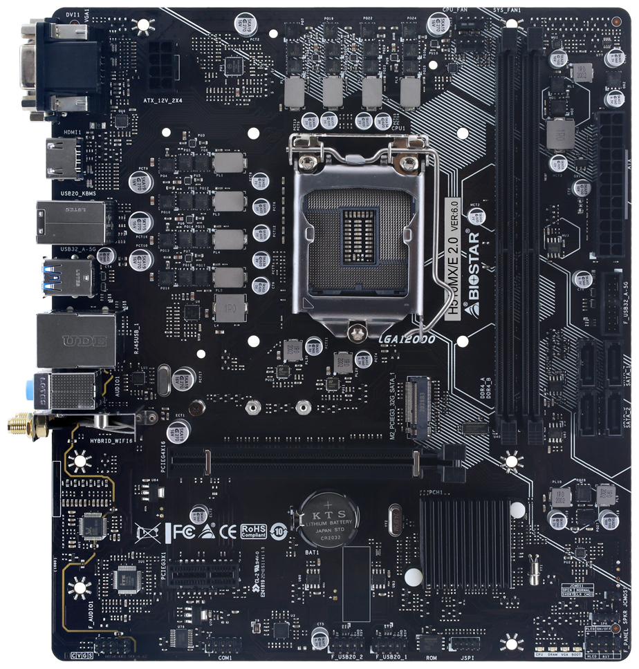 

Материнская плата Biostar H510MXE/2.0, Socket1200, Intel H510, 2xDDR4, PCI-Ex16, 4SATA3, 7.1-ch, GLAN, 4USB 3.2, VGA, DVI, HDMI, mATX, Retail, H510MX/E 2.0