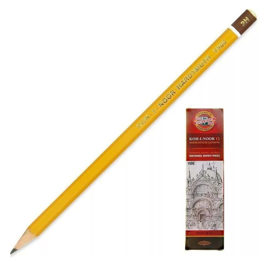 

Карандаш чернографитный 3H, шестигранная форма, оранжевый, KOH-I-NOOR 1500 3H (150003H01170RU), 1500 3H