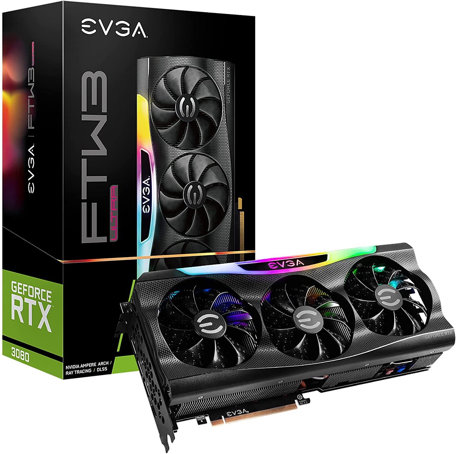 

Видеокарта EVGA NVIDIA GeForce RTX 3080 FTW3 Ultra Gaming, 10Gb DDR6X, 320bit, PCI-E, HDMI, 3DP, Retail (10G-P5-3897-KL LHR), FTW3 Ultra Gaming