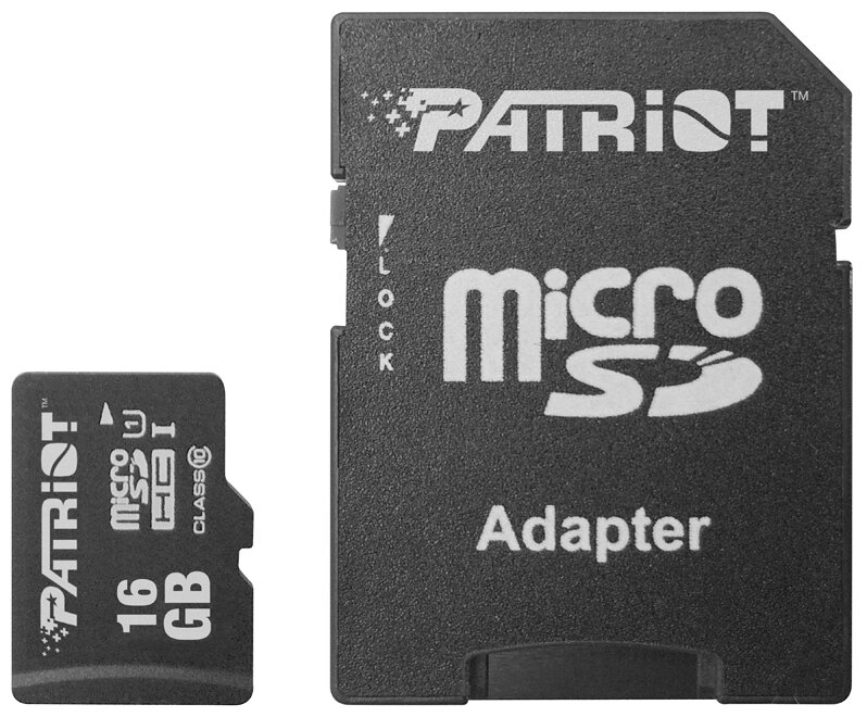

Карта памяти 16Gb microSDHC Patriot Memory LX Class 10 UHS-I U1 + адаптер (PSF16GMCSDHC10), PSF16GMCSDHC10