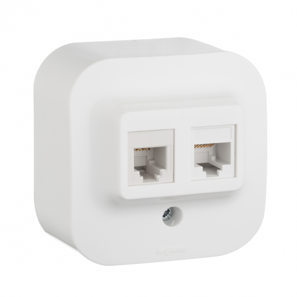 

Розетка RJ-45+RJ-11 открытый монтаж категория 5e, белый, Legrand Quteo (782221)