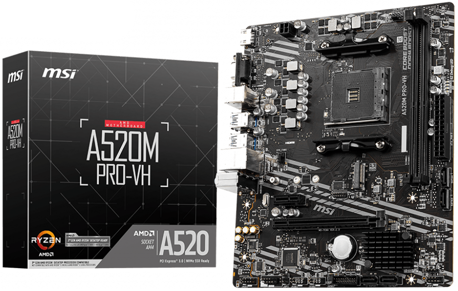 

Материнская плата MSI A520M PRO-VH, SocketAM4, AMD A520, 2xDDR4, PCI-Ex16, 4SATA3, 7.1-ch, GLAN, 6USB 3.2, VGA, HDMI, mATX, Retail, A520M PRO-VH