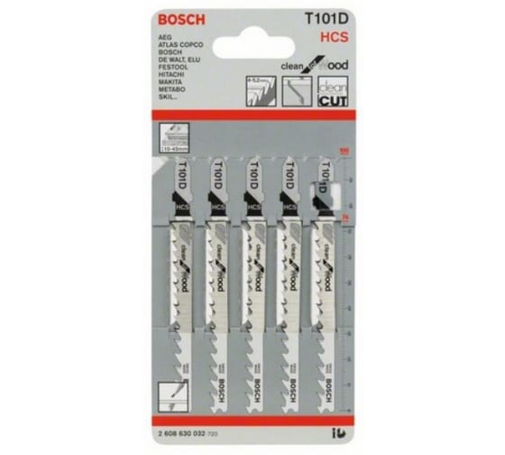 

Пилка для лобзика Bosch T101D L100ммx74мм, чистый рез, по дереву, 5шт. (2.608.630.032), T101D