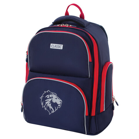 

Рюкзак Brauberg CLASSIC Lion, анатомическая, вентилируемая, формоустойчивая спинка, 1 отделение, синий/красный (228829)