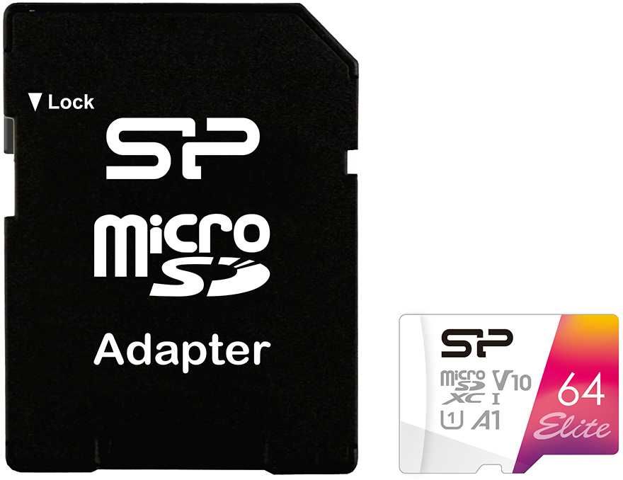 Карта памяти 64Gb microSDXC Silicon Power Elite Class 10 UHS-I U1 V10 A1 + адаптер