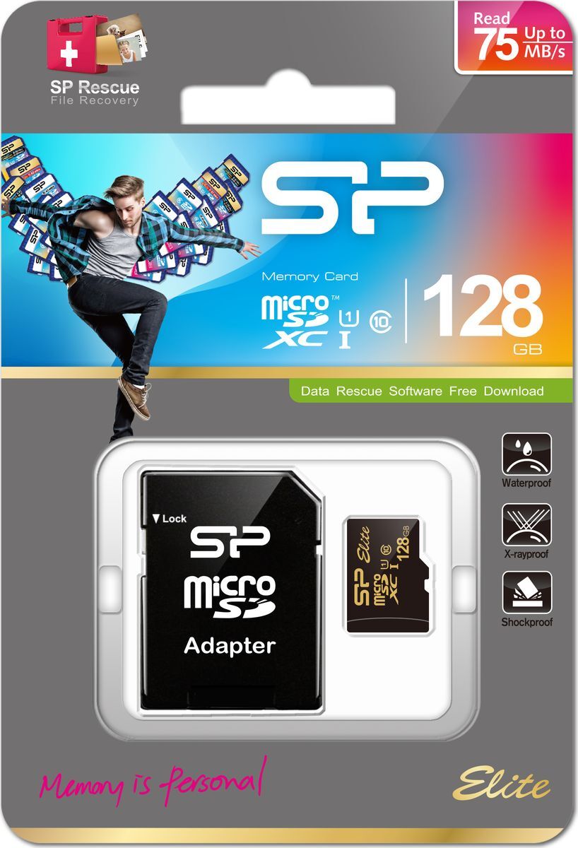 Карта памяти 128Gb microSDXC Silicon Power Elite Gold Class 10 UHS-I U1 + адаптер (SP128GBSTXBU1V1GSP)
