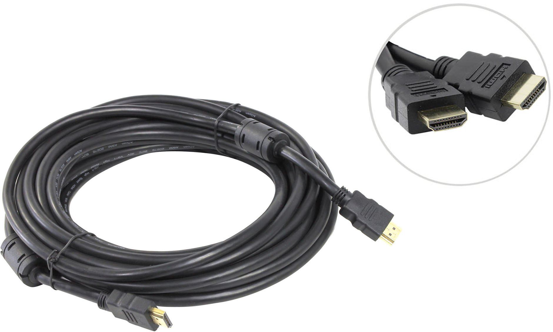 Кабель HDMI(19M)-HDMI(19M) v1.4 4K, ферритовый фильтр, 10м, черный Aopen/Qust ACG511D (ACG511D-10M)