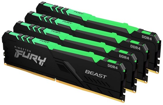 

Комплект памяти DDR4 DIMM 64Gb (4x16Gb), 3200MHz, CL16, 1.35V Kingston FURY Beast RGB (KF432C16BBAK4/64), KF432C16BBAK4/64