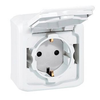 

Розетка Legrand Quteo, открытый монтаж, однопостовая, с з/к, со шторками, с крышкой, 16A, в сборе, IP44, белый (782321)