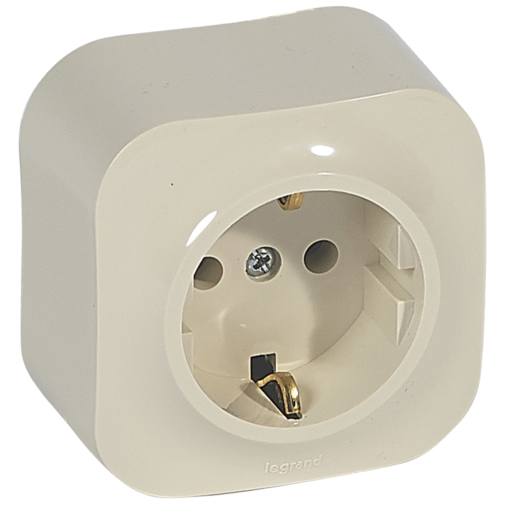 

Розетка Legrand Quteo, открытый монтаж, однопостовая, с з/к, со шторками, 16A, в сборе, IP20, бежевый (782250)