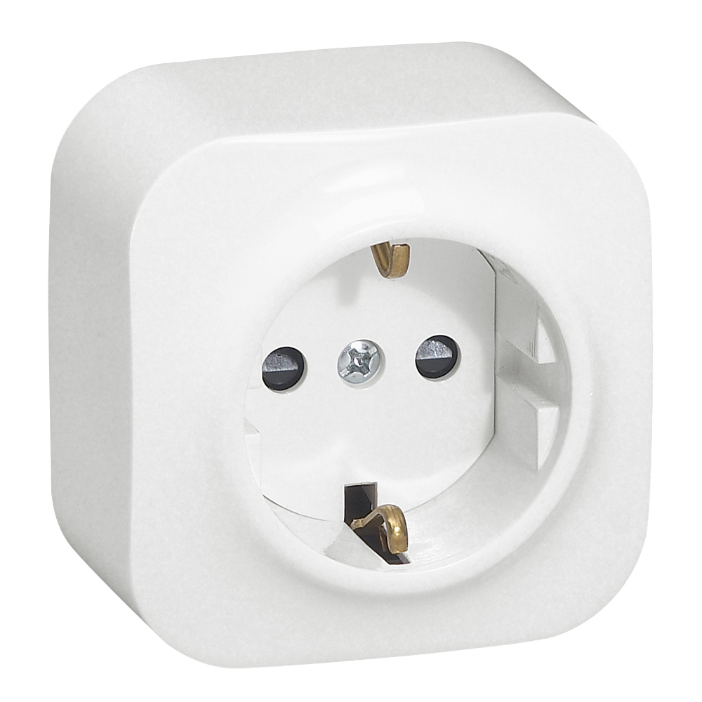 

Розетка Legrand Quteo, открытый монтаж, однопостовая, с з/к, со шторками, 16A, в сборе, IP20, белый (782220)