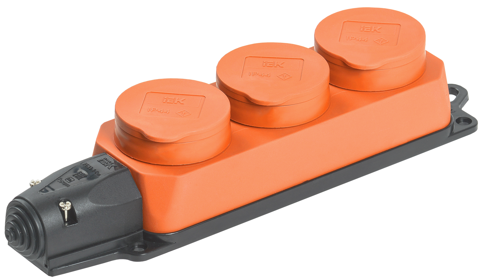 

Розетка IEK ОМЕГА РБ33-1-0м, переносная, 3-х постовая, с з/к, с крышкой, 16A, в сборе, IP44, оранжевый/черный (PKR61-016-2-K09), РБ33-1-0м