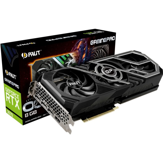 

Видеокарта Palit NVIDIA GeForce RTX 3070 GamingPro OC V1, 8Gb DDR6, 256 бит, PCI-E, HDMI, 3DP, Retail (NE63070S19P2-1041A-V1), GamingPro OC V1