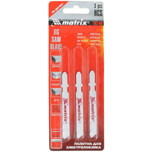 

Пилка для лобзика MATRIX 78140 L76ммx50мм, чистый, прямой, по дереву, 3шт. (78140), 78140