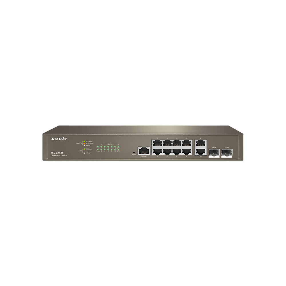 

Коммутатор TENDA TEG5312F, управляемый, кол-во портов: 10x1 Гбит/с, кол-во SFP/uplink: SFP 2x1 Гбит/с, установка в стойку (TEG5312F), TEG5312F