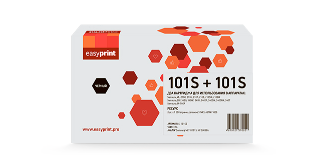 

Картридж лазерный EasyPrint LS-101SD (MLT-D101S), черный, 1500 страниц, 2 шт., совместимый для Samsung ML-2160/2165/SCX-3400/3405/3407
