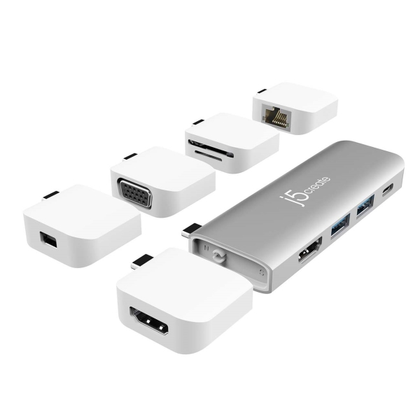 

Док-станция j5create ULTRADRIVE Kit USB-C для Apple MacBook, 2xUSB-A 3.1 / 2xUSB 3.1-C / 2xHDMI / VGA / LAN / SD/SDHC/SDXC, серебристый/белый (JCD389), ULTRADRIVE Kit USB-C