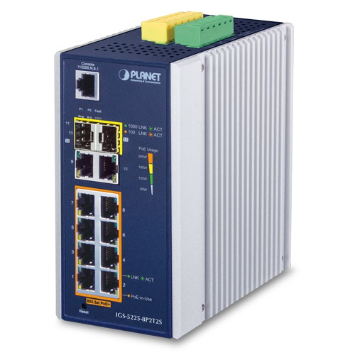 

Коммутатор Planet IGS-5225-8P2T2S, управляемый, кол-во портов: 8x1 Гбит/с, кол-во SFP/uplink: SFP 2x1 Гбит/с, PoE:8x36 Вт (макс. 240 Вт) (IGS-5225-8P2T2S), IGS-5225-8P2T2S
